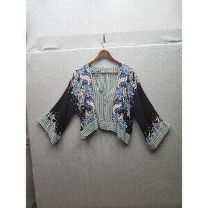 Free people Bohemian Style Womens Floral & Striped Crop Kimono Size S 100% Visco